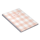 Moderne Pastel Koraal en Witte Ginghamruit Notitieboek (Rechterzijde)