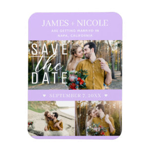 Moderne Pastel Lavendel Save the Date 3 Foto's Magneet