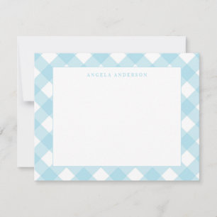 Moderne Pastel Lichtblauwe Gingham Plaid Check Not Notitiekaartje