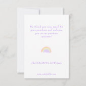 Moderne pastel mauve waterverf regenboogbedrijf bedankkaart (Achterkant)