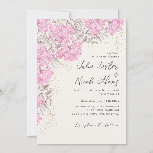 Moderne Pastel Mauve Wilde Roos Bloemen Bruiloft Kaart (Voorkant)