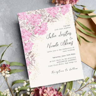Moderne Pastel Mauve Wilde Rozen Bloemen Bruiloft Kaart