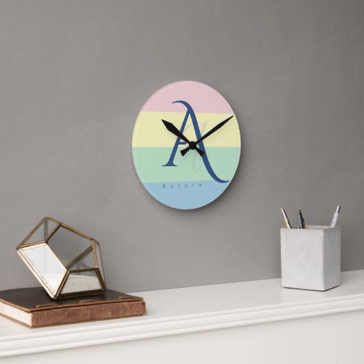 Moderne Pastel Minimalistische Aangepaste Naam Ronde Klok (Kantoor)