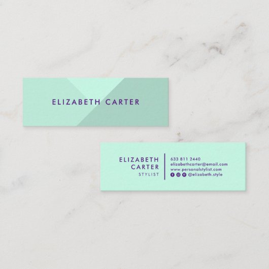 Moderne pastel mint elegante kleurblok stylist mini visitekaartje (Voorkant / Achterkant)