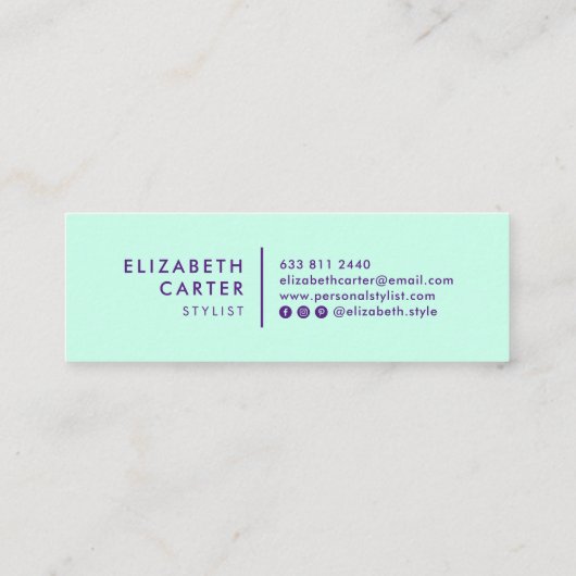 Moderne pastel mint elegante kleurblok stylist mini visitekaartje (Achterkant)