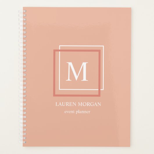 Moderne Pastel Monogram Perzik Gepersonaliseerde P Planner (Voorkant)
