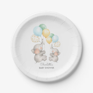 Moderne pastel olifant Baby shower 7" Bord