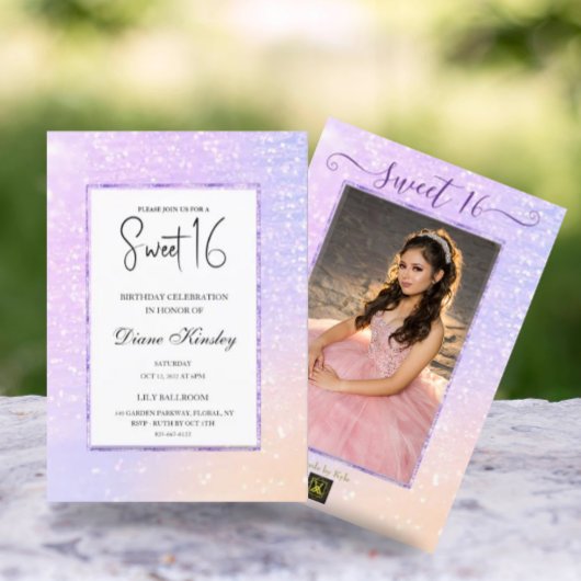 Moderne pastel paarse lavendel Sweet 16 Uitnodigin Kaart