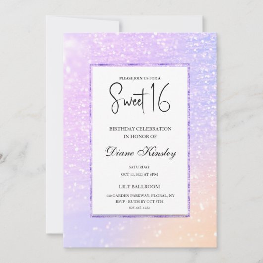 Moderne pastel paarse lavendel Sweet 16 Uitnodigin Kaart (Voorkant)