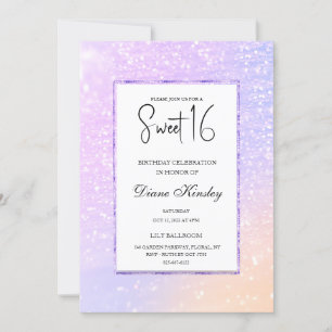 Moderne pastel paarse lavendel Sweet 16 Uitnodigin Kaart