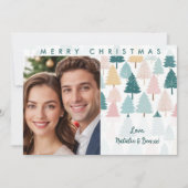 Moderne Pastel Pine Trees Custom Foto Kerstmis Feestdagenkaart (Voorkant)