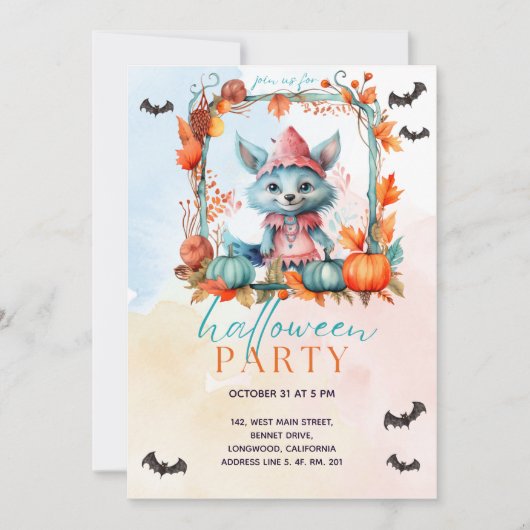Moderne Pastel Pompoen Patch Fox Halloween Party Kaart (Voorkant)