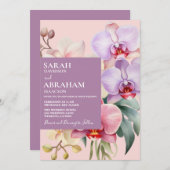 Moderne Pastel Rainbow Orchids bruiloft uitnodigin Kaart (Voorkant / Achterkant)