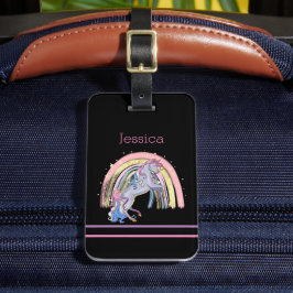 Moderne pastel regenboog eenhoorn bagagelabel