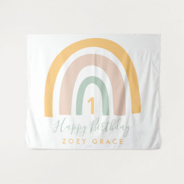 Moderne Pastel Regenboog Meisjes Verjaardag Wandkleed