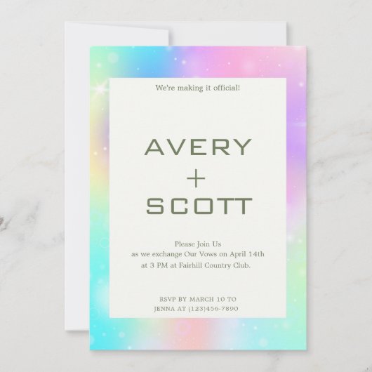 Moderne Pastel Regenboog Trouw Uitnodiging (Voorkant)