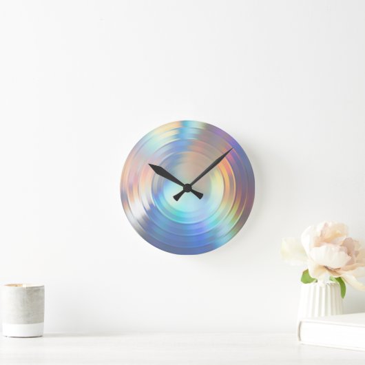 Moderne Pastel Regenboog Zeemeermin Eenhoorn Holog Ronde Klok (Huis)