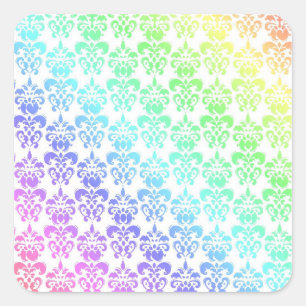 Moderne pastel regenboogdamast vierkante sticker