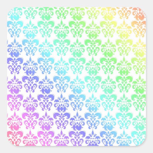 Moderne pastel regenboogdamast vierkante sticker (Voorkant)