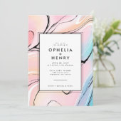 Moderne pastel roze Aqua marble Wedding Kaart (Staand voorkant)