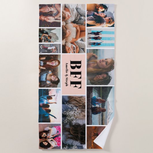 Moderne pastel roze BFF beste vrienden foto collag Strandlaken (Voorkant)