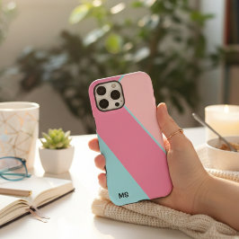 Moderne Pastel Roze & Blauwe Abstracte Monogram  iPhone 16 Pro Max Hoesje