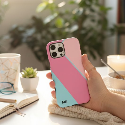 Moderne Pastel Roze & Blauwe Abstracte Monogram Case-Mate iPhone Case