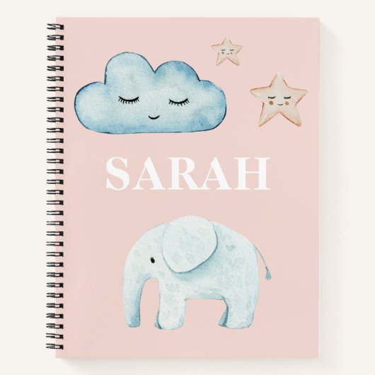 Moderne Pastel Roze & Blauwe Kindernaam Notitieboek (Voorkant)