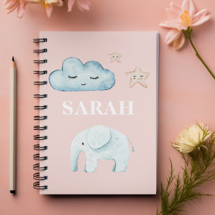 Moderne Pastel Roze & Blauwe Kindernaam Notitieboek