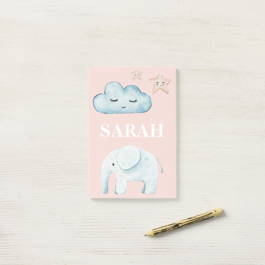 Moderne Pastel Roze & Blauwe Kindernaam Post-it® Notes (Op bureau)