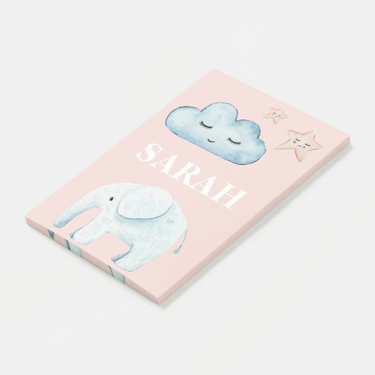 Moderne Pastel Roze & Blauwe Kindernaam Post-it® Notes (Schuin)