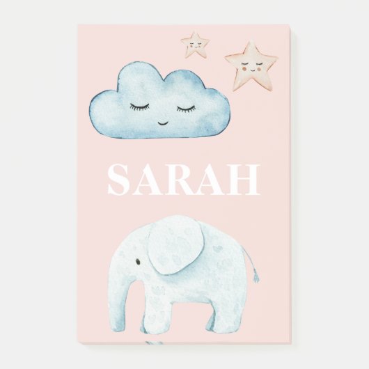 Moderne Pastel Roze & Blauwe Kindernaam Post-it® Notes (Voorkant)