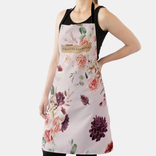 Moderne Pastel Roze Bloemen & Kraft gepersonalisee Schort (Insitu)