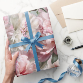 Moderne Pastel Roze Blosemtint Pioen Watercolor Pa Cadeaupapier