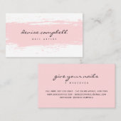 Moderne pastel roze en witte abstracte penseelstre visitekaartje (Voorkant / Achterkant)