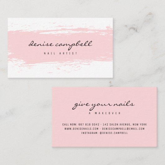 Moderne pastel roze en witte abstracte penseelstre visitekaartje (Voorkant / Achterkant)