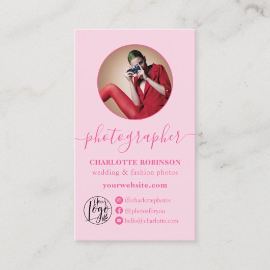 Moderne pastel roze foto qr code logo fotograaf visitekaartje (Voorkant)