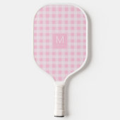 Moderne Pastel Roze Gingham Monogram Vastgesteld Pickleball Paddle (Achterkant)