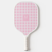 Moderne Pastel Roze Gingham Monogram Vastgesteld Pickleball Paddle (Voorkant)
