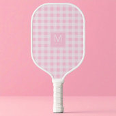 Moderne Pastel Roze Gingham Monogram Vastgesteld Pickleball Paddle