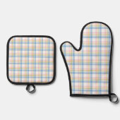 Moderne Pastel Roze Gingham Ovenwant & Pannenlap Set (Voorkant)