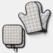 Moderne Pastel Roze Gingham Ovenwant & Pannenlap Set (Voorkant / Achterkant)