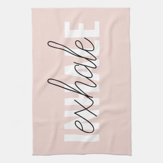 Moderne Pastel Roze Inhale Exhale Quote Theedoek (Verticaal)