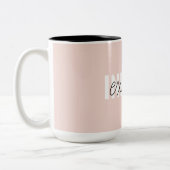 Moderne Pastel Roze Inhale Exhale Quote Tweekleurige Koffiemok (Links)