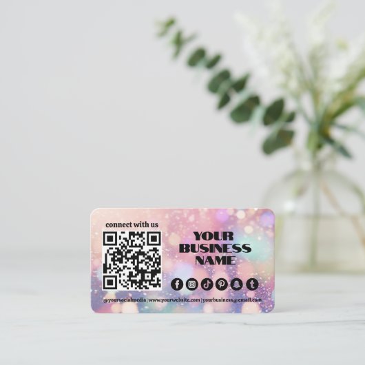 Moderne Pastel roze Lichte Flare QR Code Visitekaartje (Staand voorkant)