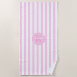 Moderne pastel roze monogram vrouwelijk gestreept strandlaken