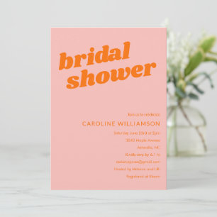 Moderne Pastel Roze Oranje Retro Bruidsdouche Kaart