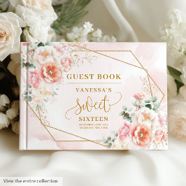 Moderne Pastel Roze Sage Goud Bloem Sweet Sixteen Gastenboek