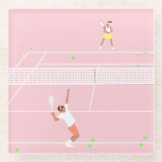 Moderne Pastel Roze Tennis Match Glazen Onderzetter (Voorkant)