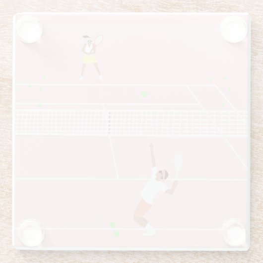 Moderne Pastel Roze Tennis Match Glazen Onderzetter (Achterkant)